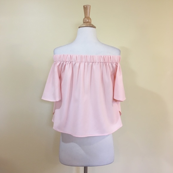 Blush Romantic Ruffled Overlay Split Sleeve Off Shoulder Blouse - Picture 7 of 7